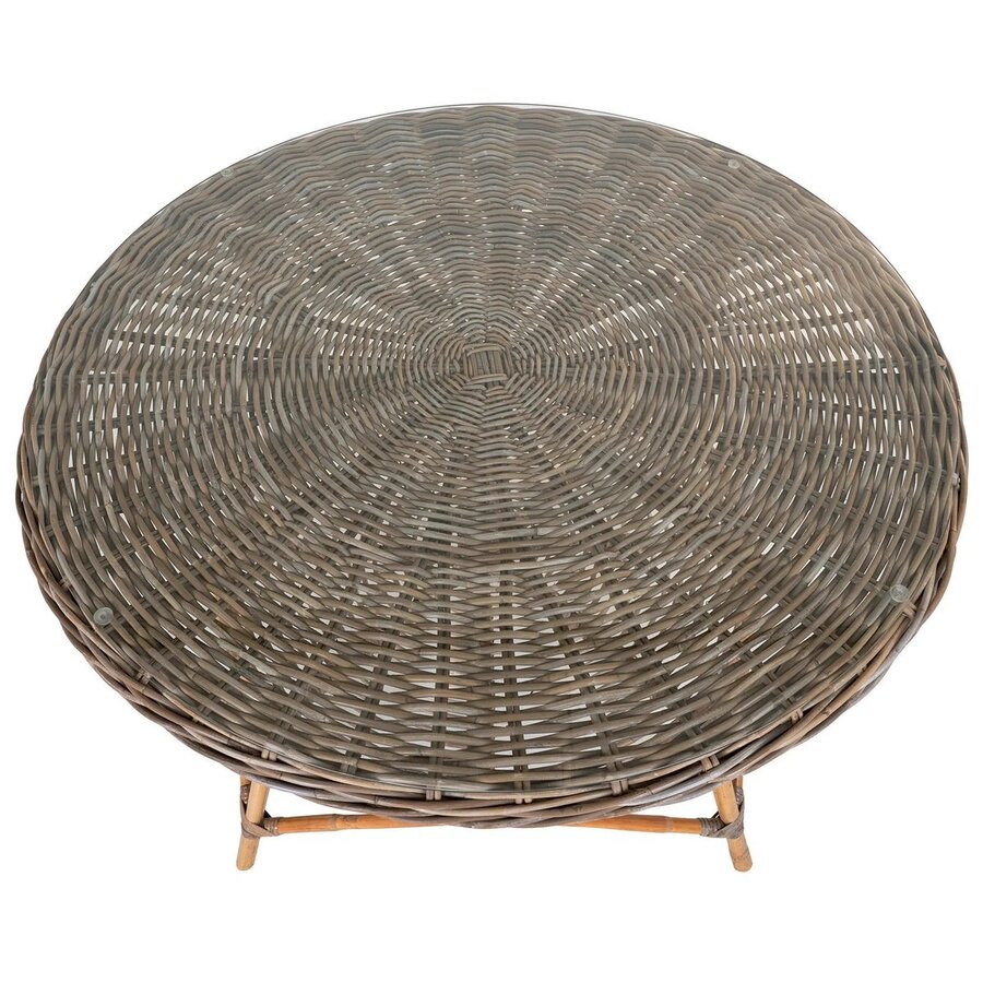 Larisa Ronde Eettafel Glas / Rattan Larisa Ronde Eettafel Glas / Rattan