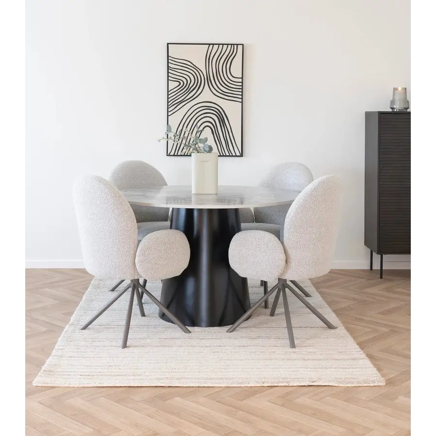 Lana Zand Bouclé Eetkamerstoel Draaibaar Lana Zand Bouclé Eetkamerstoel Draaibaar