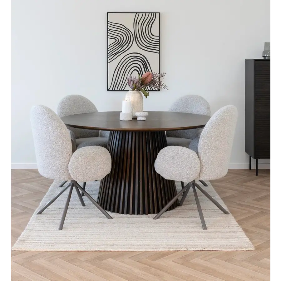 Lana Zand Bouclé Eetkamerstoel Draaibaar Lana Zand Bouclé Eetkamerstoel Draaibaar