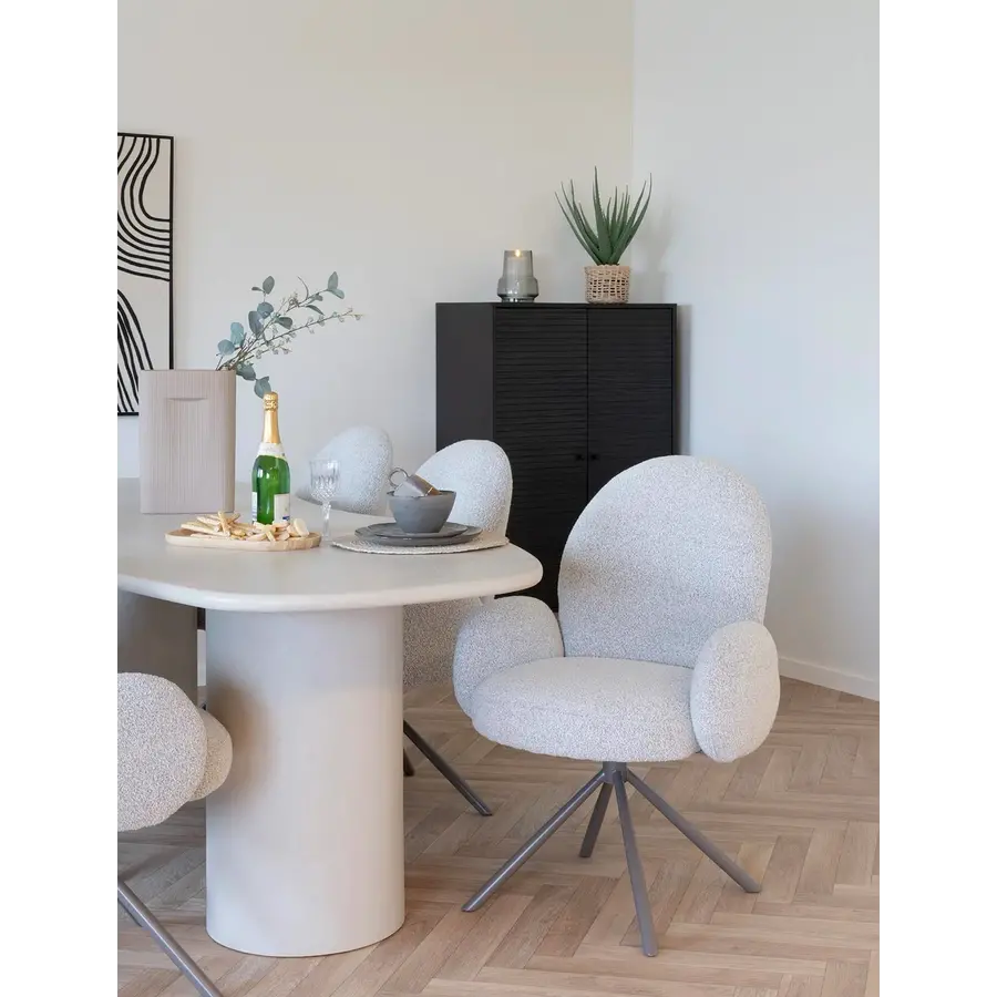 Lana Zand Bouclé Eetkamerstoel Draaibaar Lana Zand Bouclé Eetkamerstoel Draaibaar