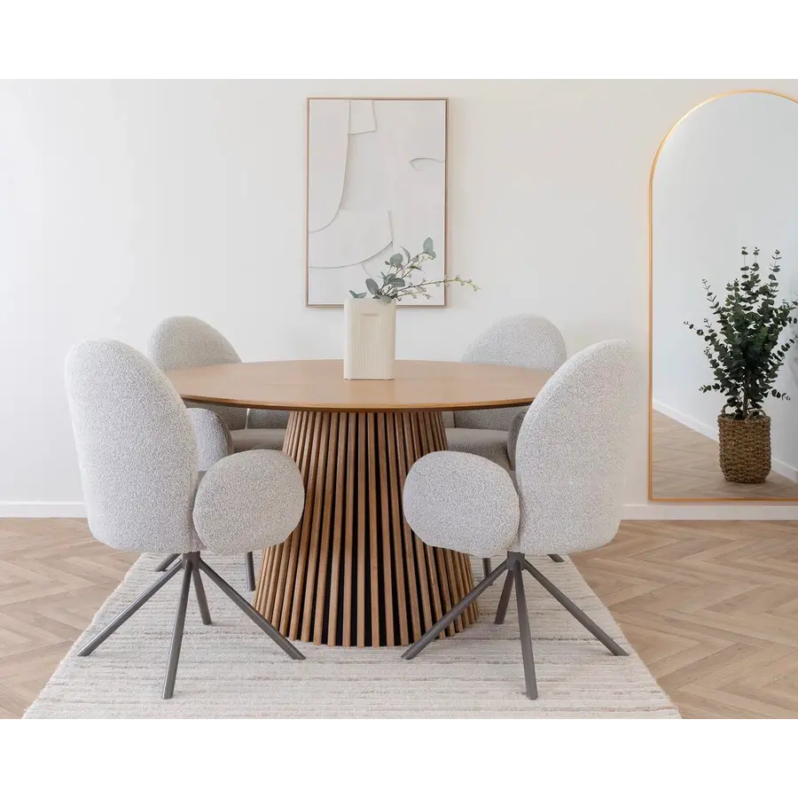 Lana Zand Bouclé Eetkamerstoel Draaibaar Lana Zand Bouclé Eetkamerstoel Draaibaar