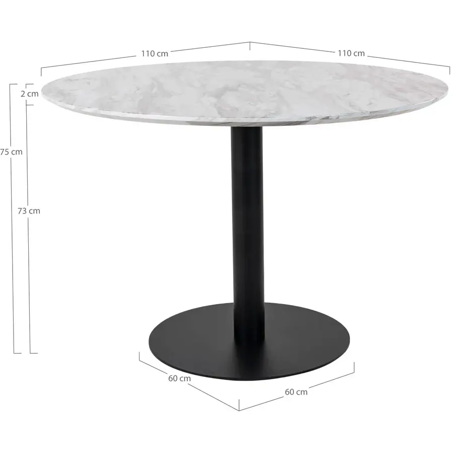 Bolzano Marmer Eettafel Rond Wit / Zwart