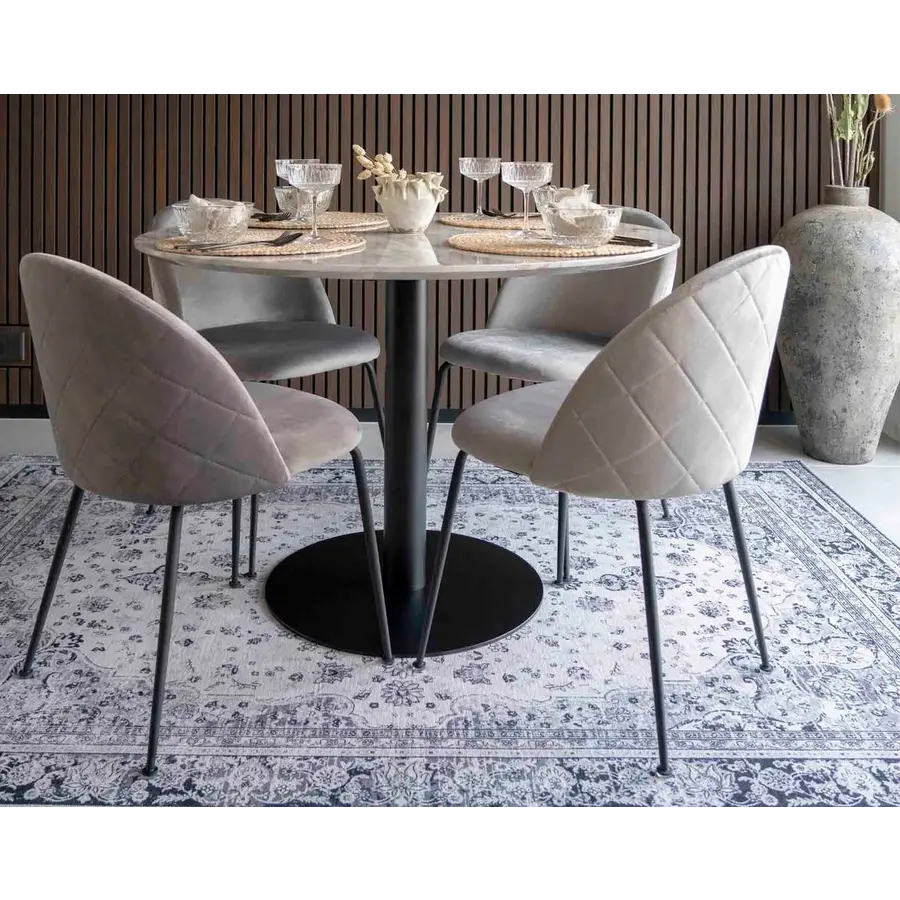 Bolzano Marmer Eettafel Rond Wit / Zwart