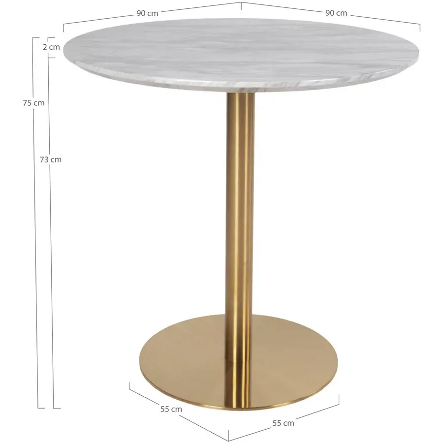 Bolzano Marmer Eettafel Wit / Goud Ø90 cm Bolzano Marmer Eettafel Wit / Goud Ø90 cm