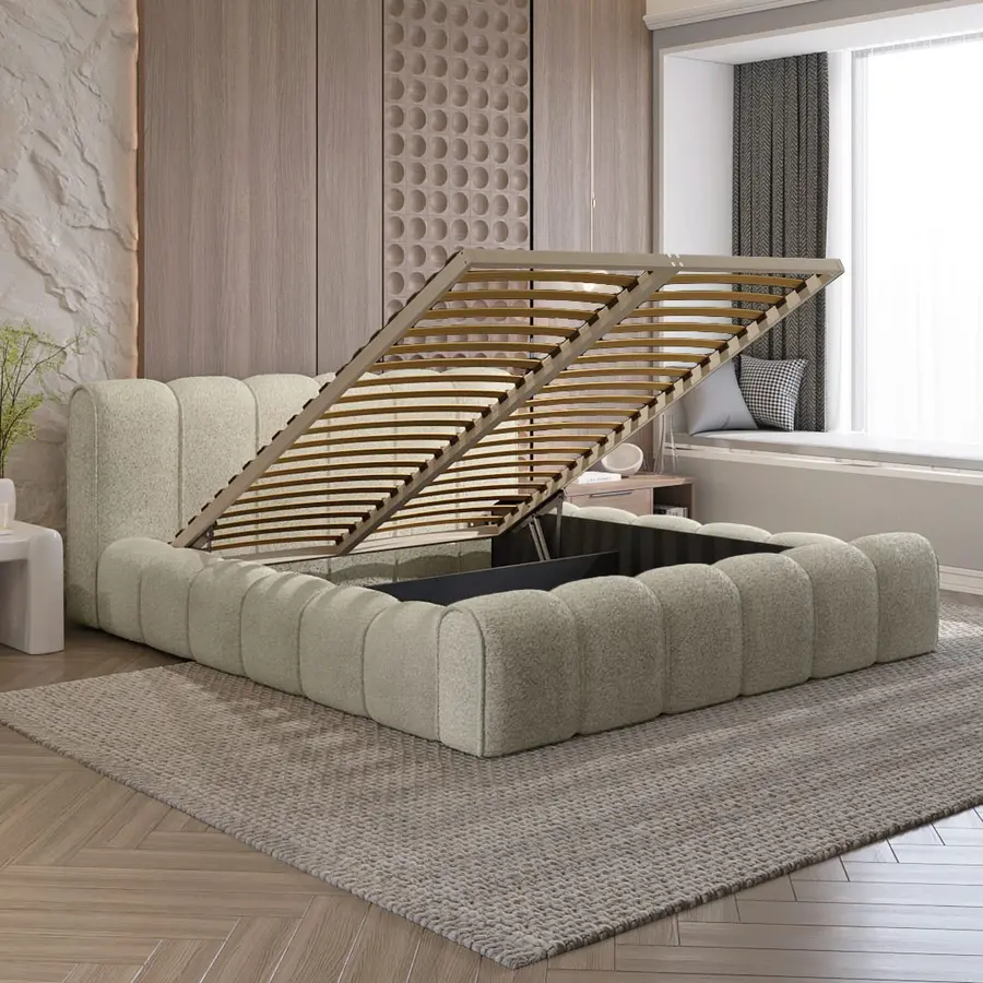 Adell 140 x 200 cm Gestoffeerd Bed Beige Adell 140 x 200 cm Gestoffeerd Bed Beige