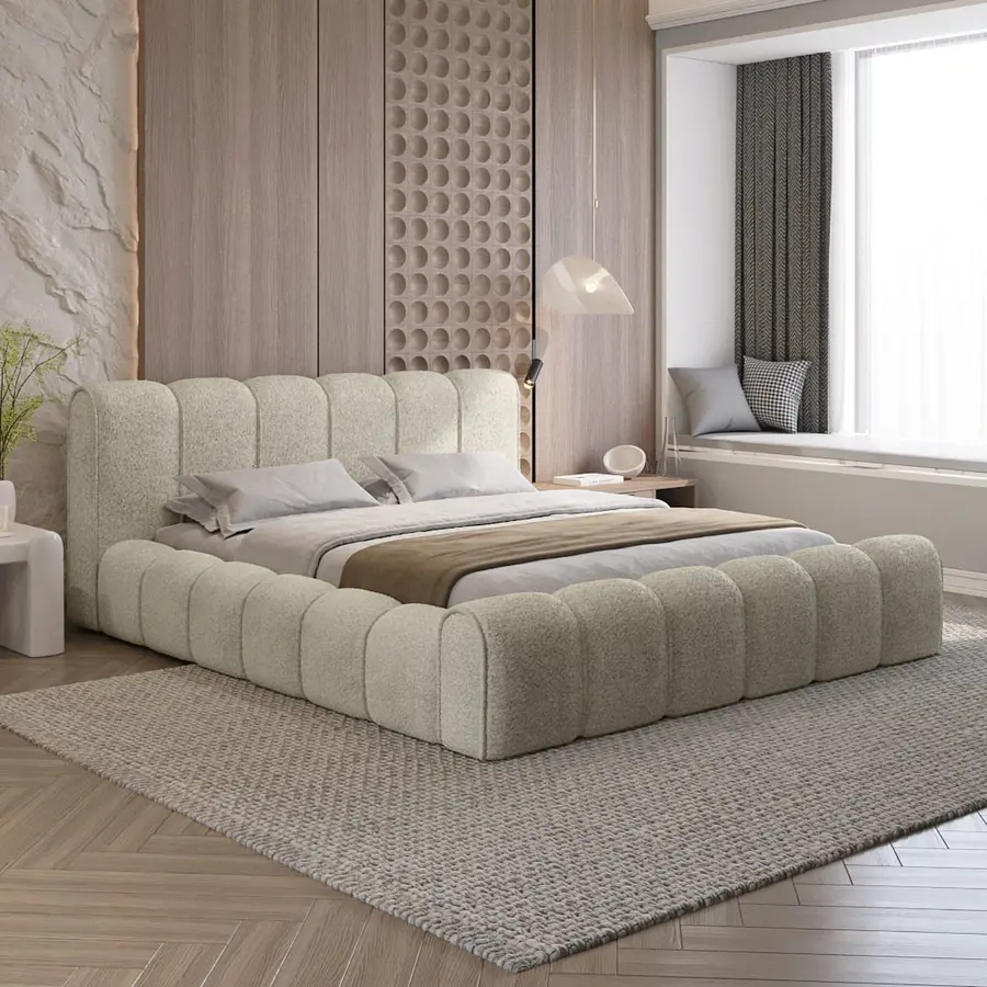 Adell 140 x 200 cm Gestoffeerd Bed Beige Adell 140 x 200 cm Gestoffeerd Bed Beige