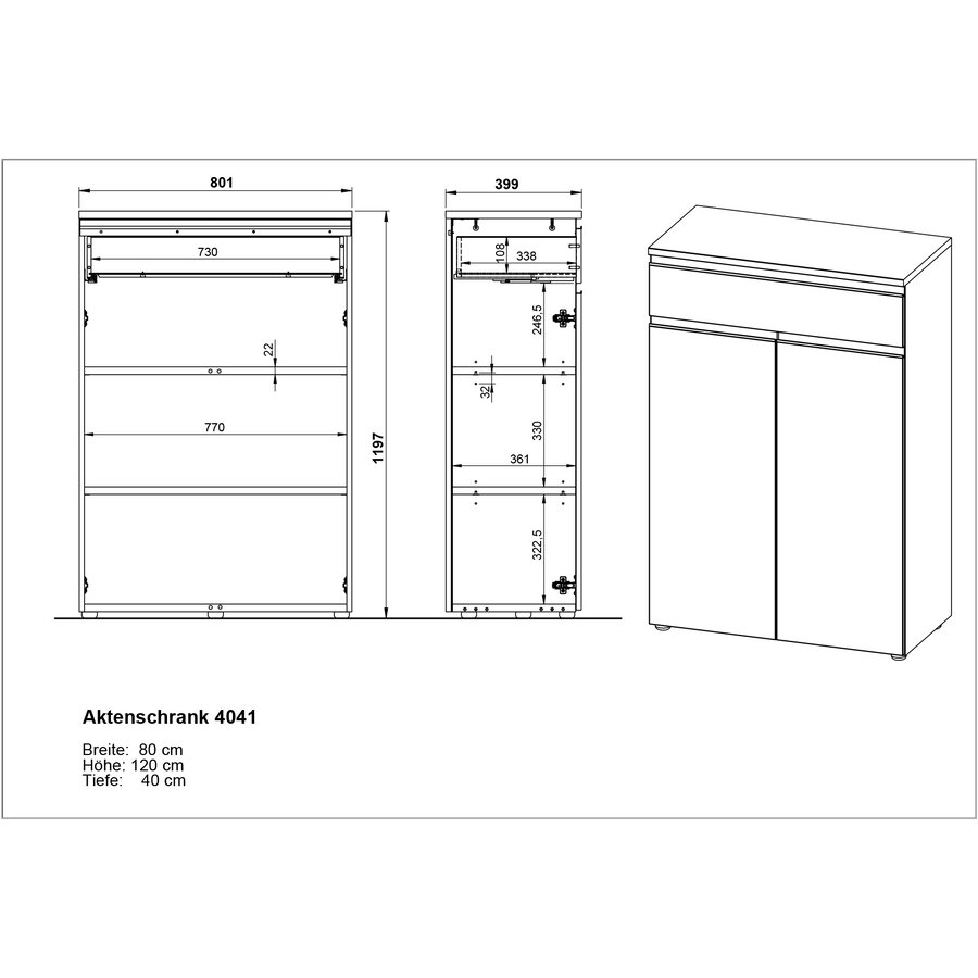 Bedano Cashmere Kantoorkast 2-Deuren 1-Lade