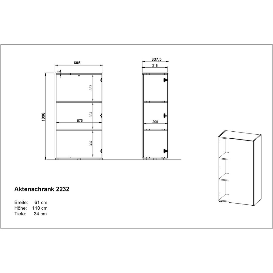 Adrano Grafiet / Eiken Kantoorkast H110 cm