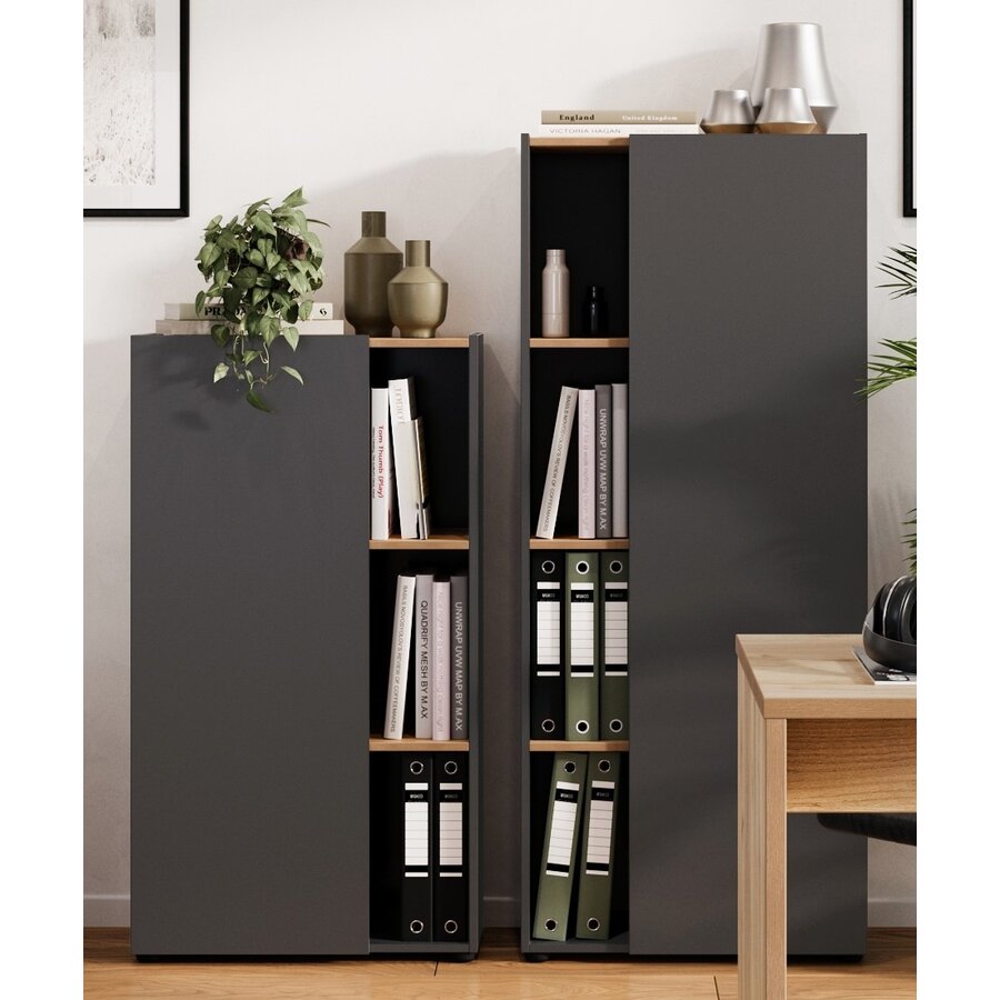 Adrano Grafiet / Eiken Kantoorkast H110 cm