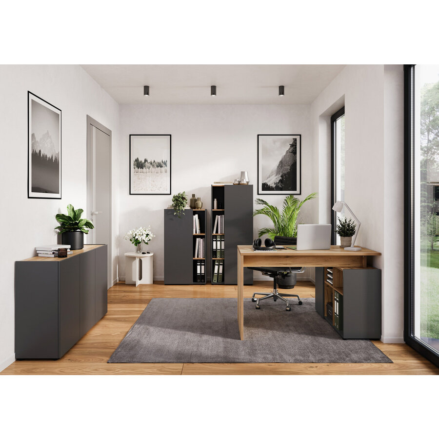 Adrano Grafiet / Eiken Kantoorkast H110 cm