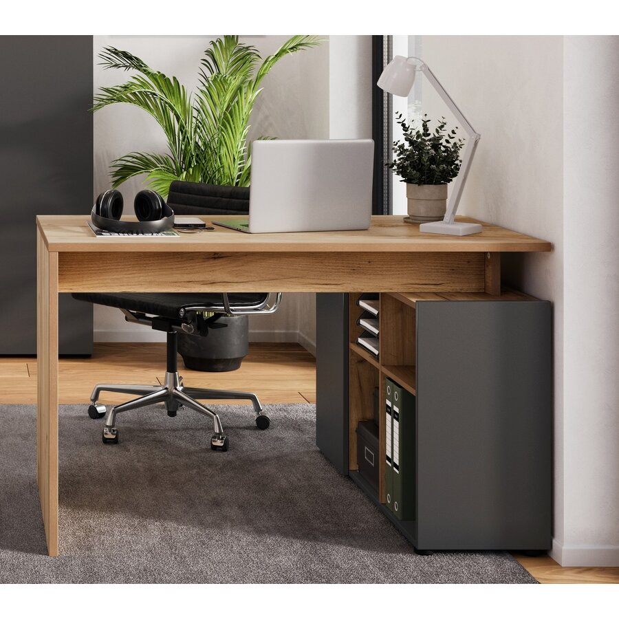 Adrano Hoekbureau met Kast Grafiet/Eiken Adrano Hoekbureau met Kast Grafiet/Eiken