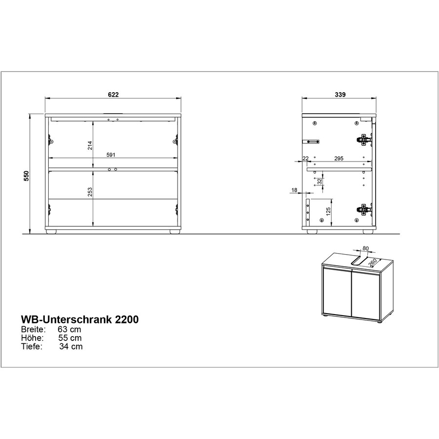 Lemont Grafiet Wastafelonderkast 63 cm Lemont Grafiet Wastafelonderkast 63 cm