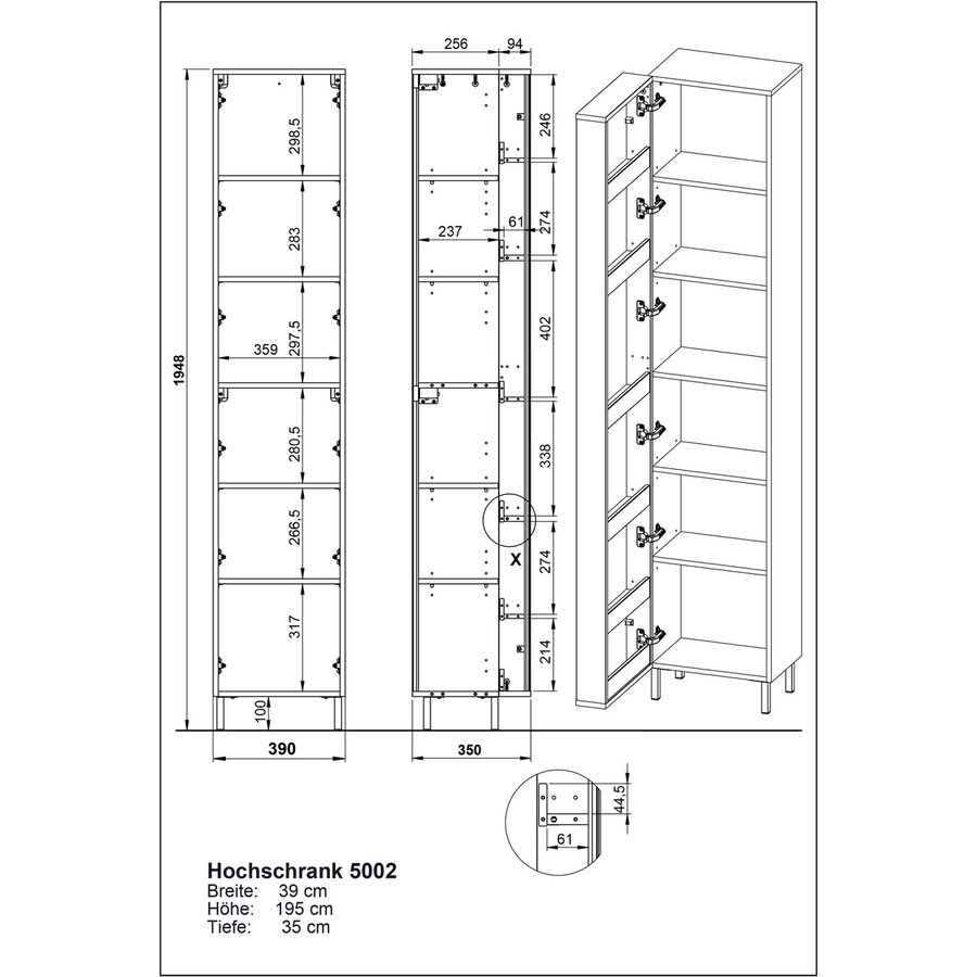 Topeka Wit / Eiken Badkamerkast met Spiegeldeur Topeka Wit / Eiken Badkamerkast met Spiegeldeur
