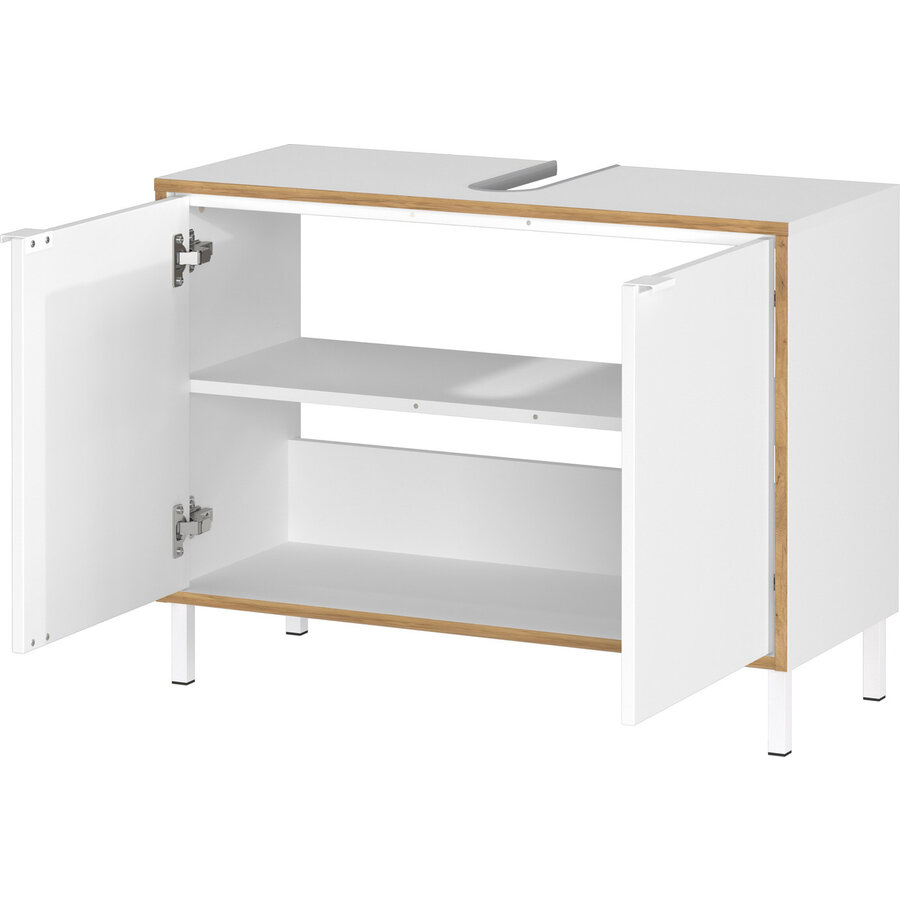Topeka 80 cm Wastafelonderkast Wit / Eiken Topeka 80 cm Wastafelonderkast Wit / Eiken