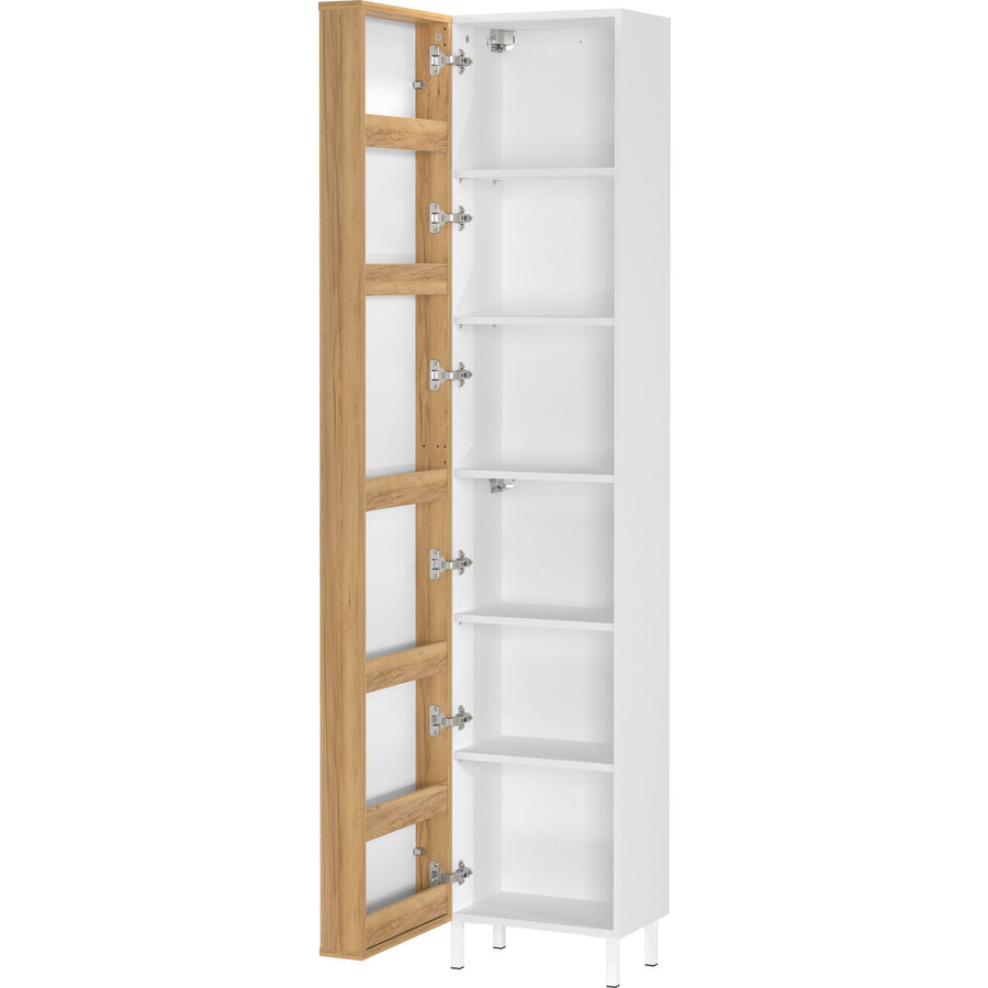 Topeka Wit / Eiken Badkamerkast met Spiegeldeur Topeka Wit / Eiken Badkamerkast met Spiegeldeur