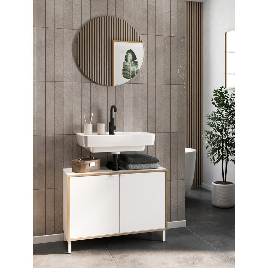 Topeka Wit / Eiken Badmeubel Set Een Topeka Wit / Eiken Badmeubel Set Een