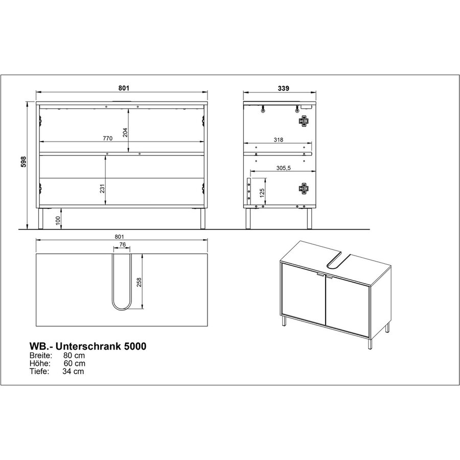 Topeka Wit / Eiken Badmeubel Set Drie Topeka Wit / Eiken Badmeubel Set Drie