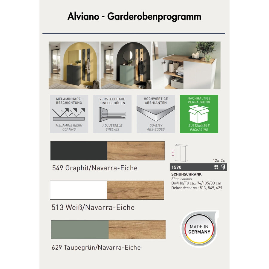 Alviano Wit / Eiken Schoenenkast 2-Deuren Alviano Wit / Eiken Schoenenkast 2-Deuren