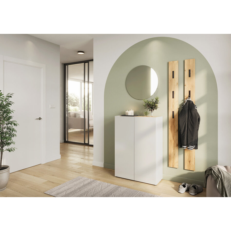 Alviano Wit / Eiken Schoenenkast 2-Deuren Alviano Wit / Eiken Schoenenkast 2-Deuren