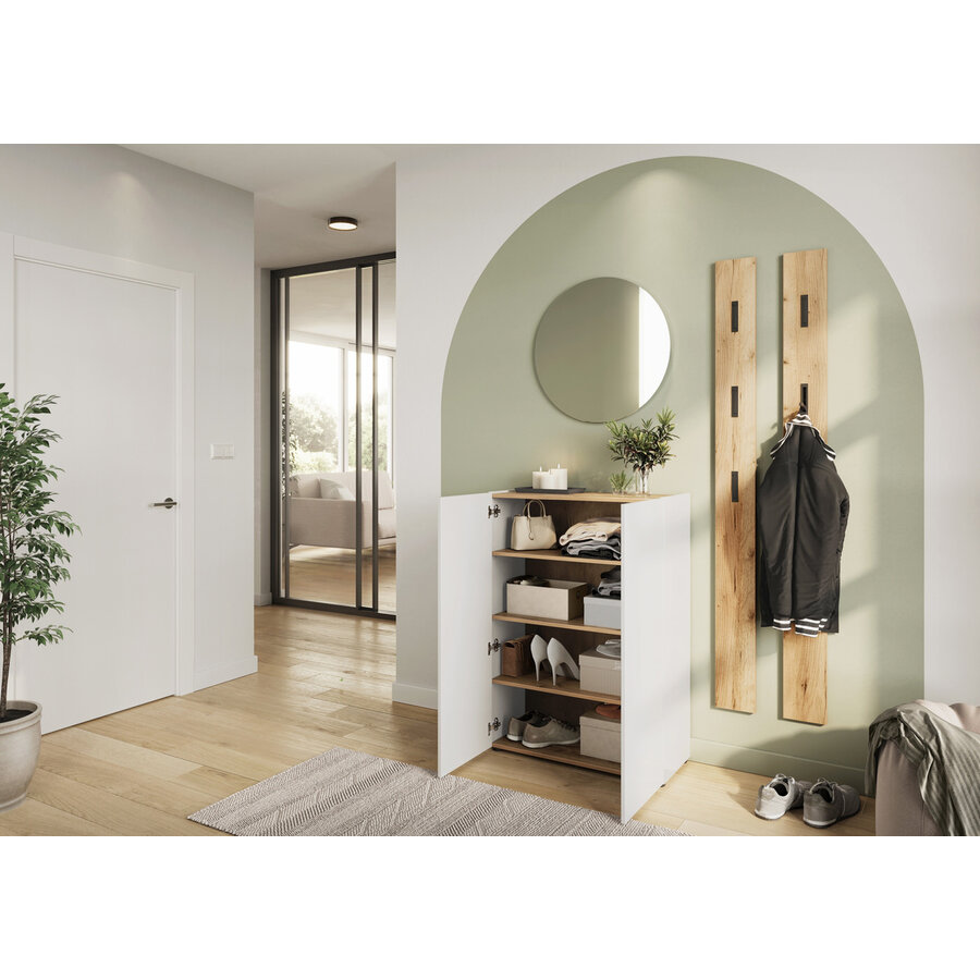 Alviano Wit / Eiken Schoenenkast 2-Deuren Alviano Wit / Eiken Schoenenkast 2-Deuren