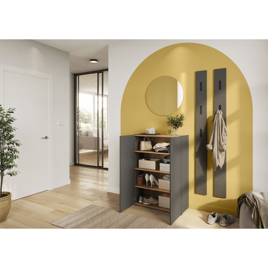 Alviano Grafiet / Eiken Schoenenkast 2-Deuren