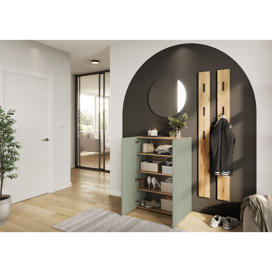 Alviano Taupe Groen / Eiken Schoenenkast 2-Deuren