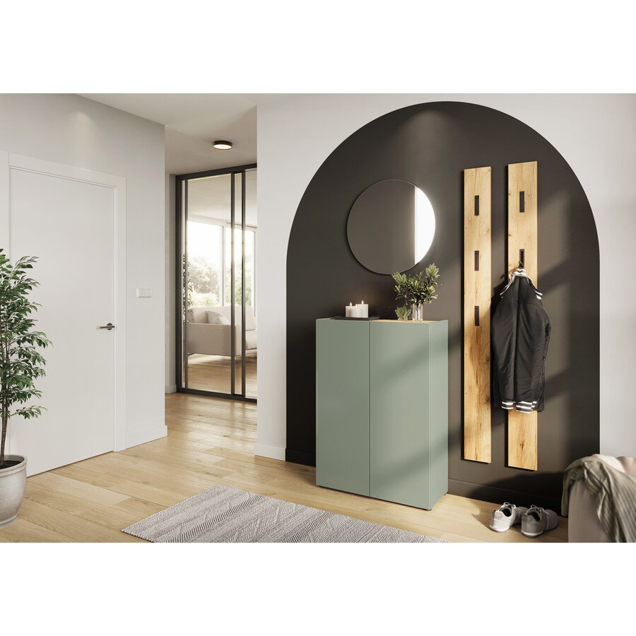 Alviano Taupe Groen / Eiken Schoenenkast 2-Deuren