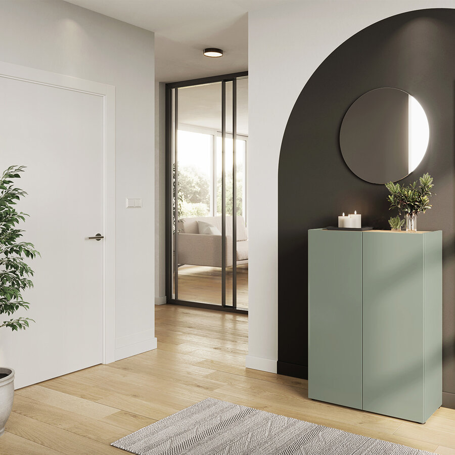 Alviano Taupe Groen / Eiken Halmeubelset Drie