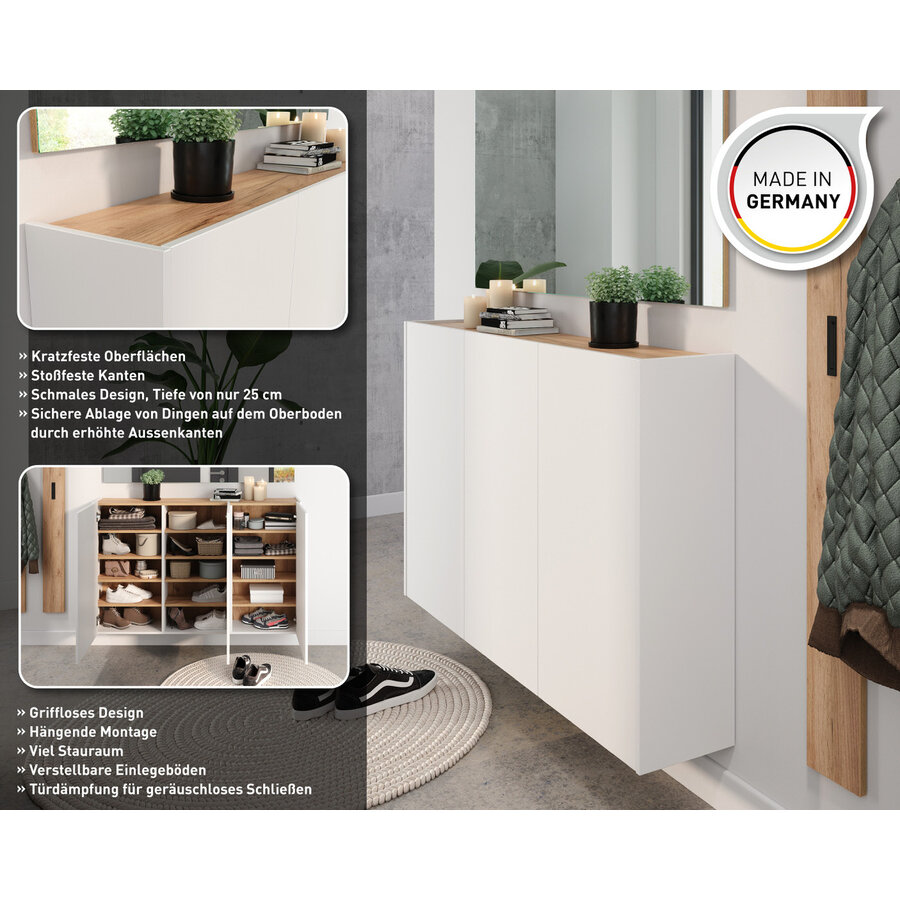 Libbiano Wit / Eiken Multifunctionele Wandkast H87 cm Libbiano Wit / Eiken Multifunctionele Wandkast H87 cm