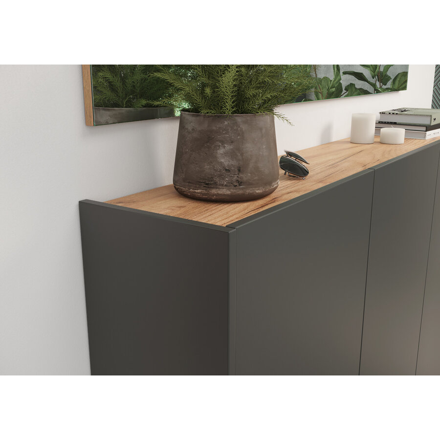 Libbiano Grafiet / Eiken Multifunctionele Wandkast H52 cm