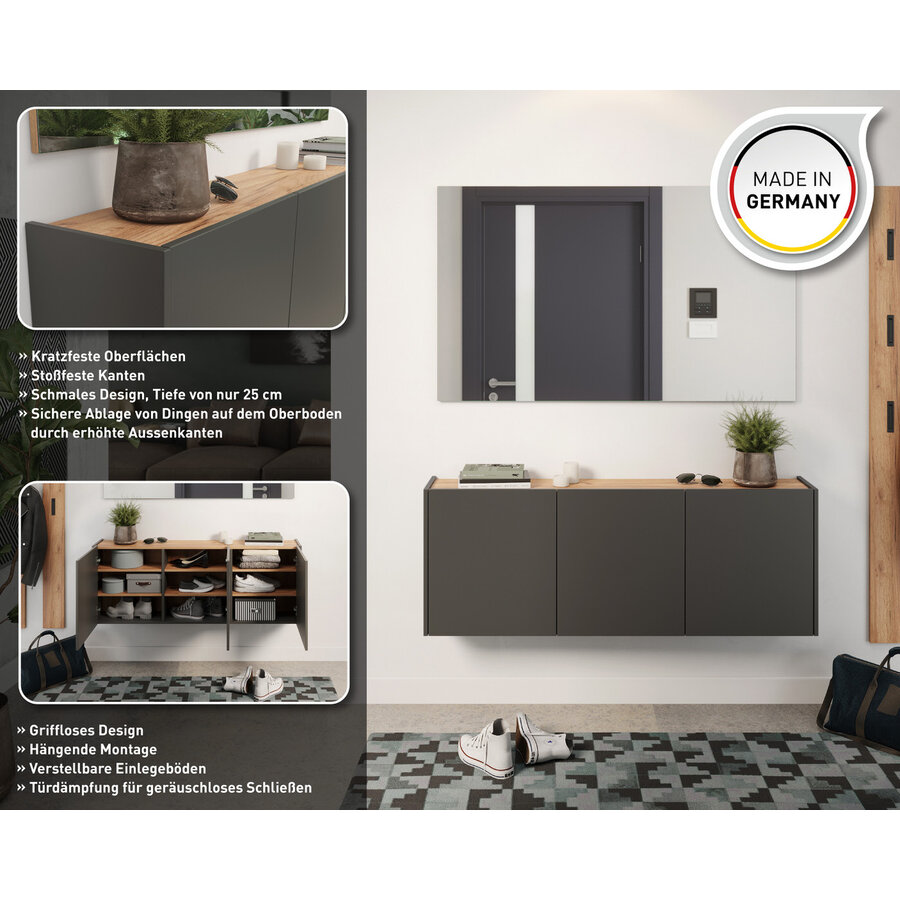 Libbiano Grafiet / Eiken Multifunctionele Wandkast H52 cm