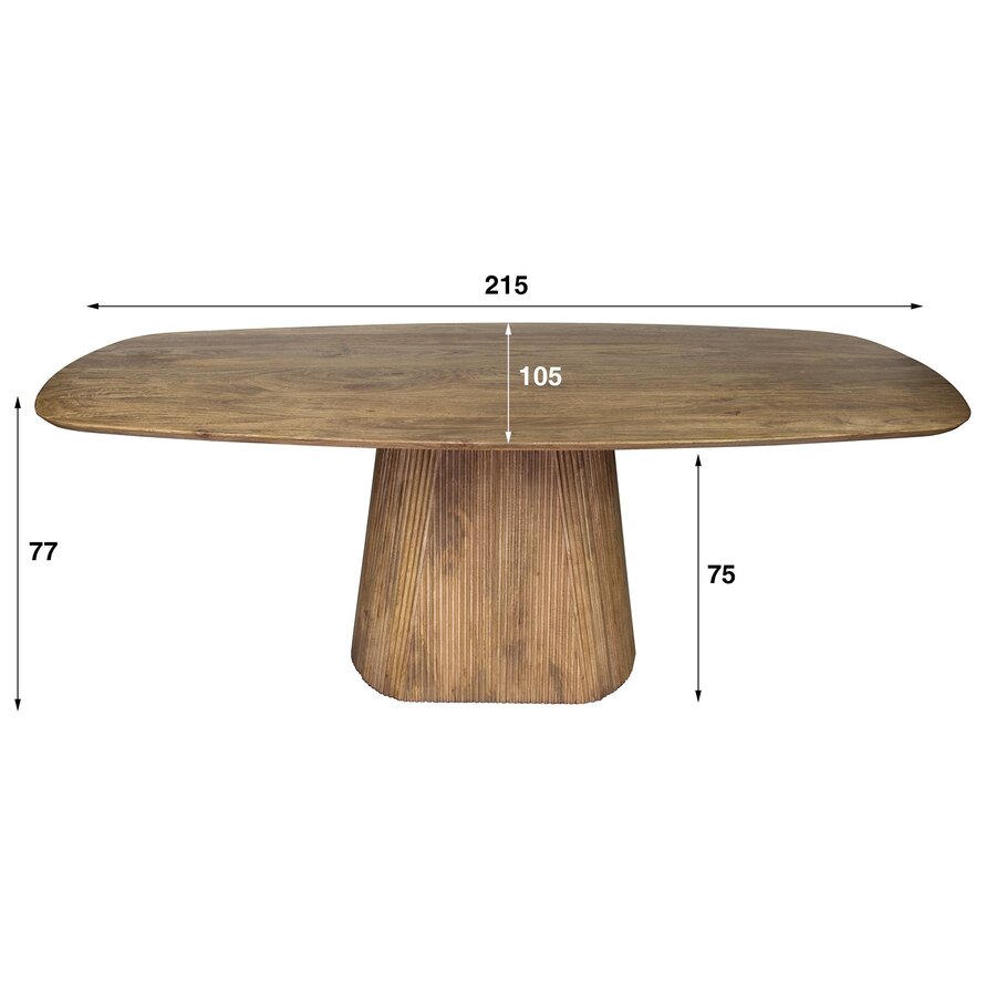 Wave Ovale Eettafel Mango Hout met Centrale Poot