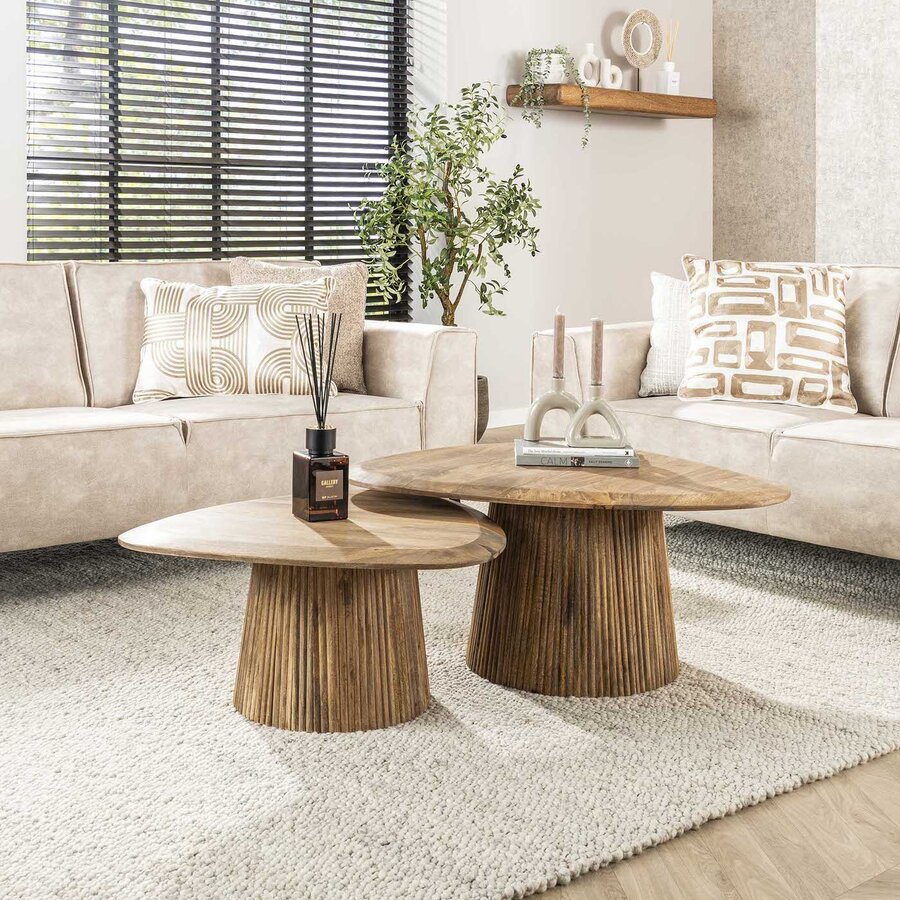 Wave Driehoekige Salontafel Set Massief Mango Wave Driehoekige Salontafel Set Massief Mango