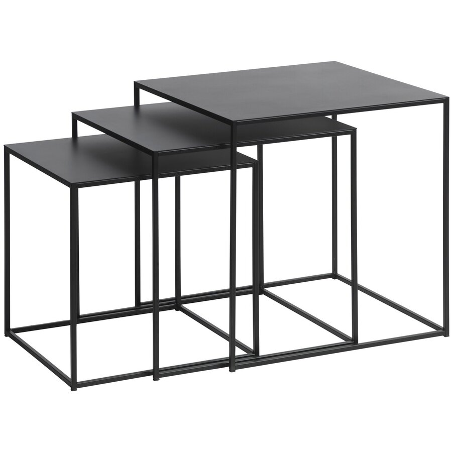 Pebble Zwarte Bijzettafel Set van 3 Vierkant Pebble Zwarte Bijzettafel Set van 3 Vierkant