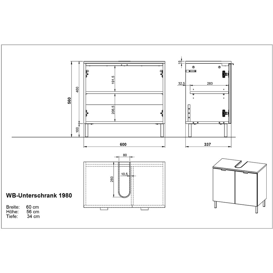 Arcena 60 cm Wastafelonderkast Grafiet Arcena 60 cm Wastafelonderkast Grafiet