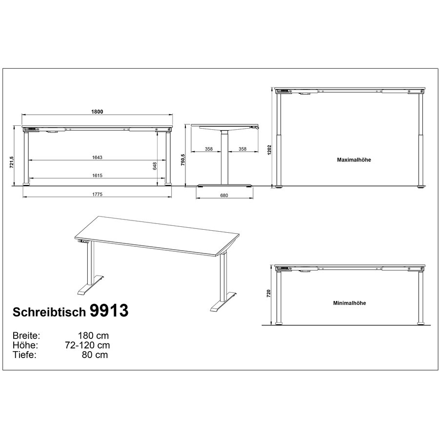 Bedano Cashmere Elektrische Zit Sta Bureautafel 180 cm