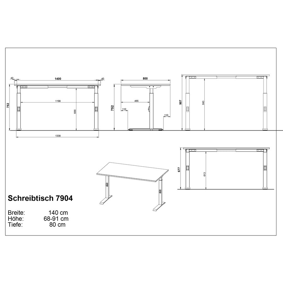 Bedano Grafiet Zit Sta Bureautafel 140 cm