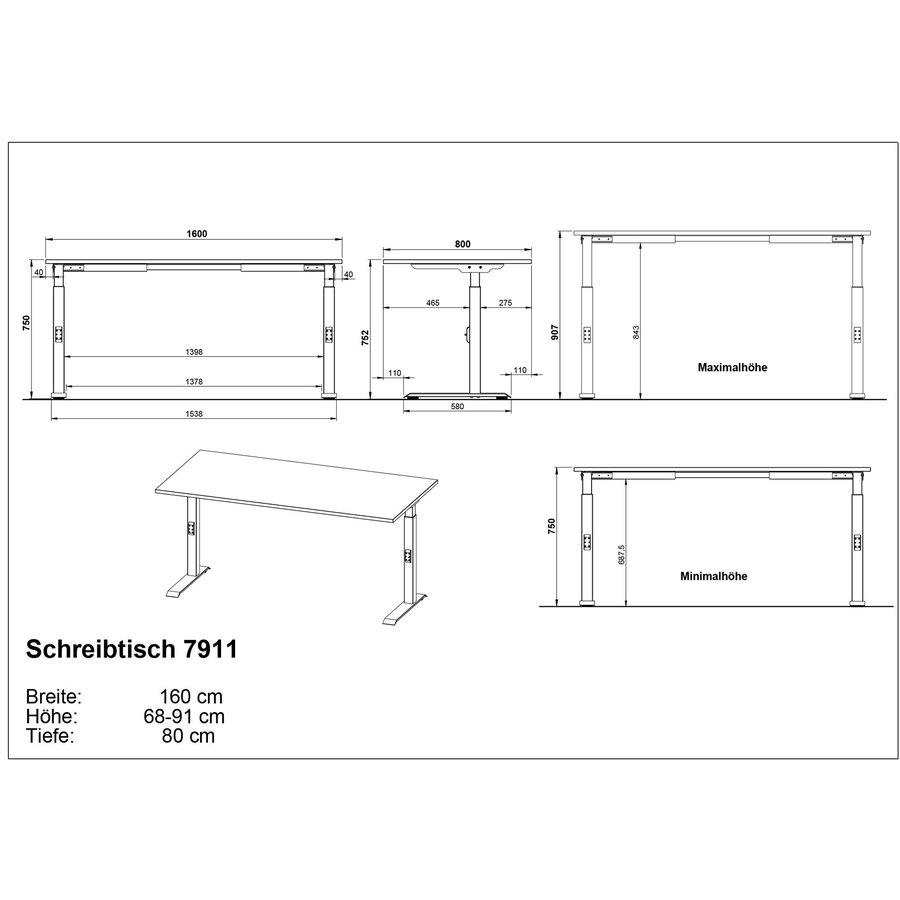 Bedano Cashmere Zit Sta Bureautafel 160 cm Bedano Cashmere Zit Sta Bureautafel 160 cm