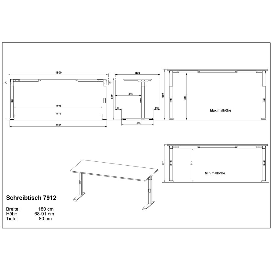 Bedano Cashmere Zit Sta Bureautafel 180 cm