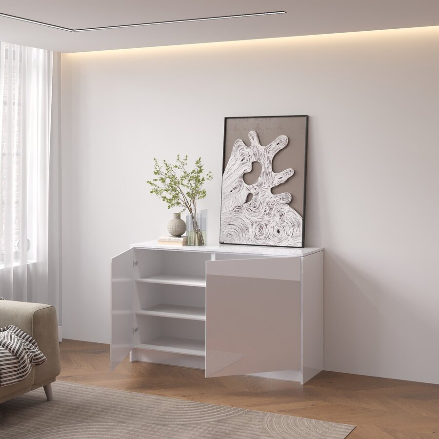 Elva Hoogglans Alpine Wit 123 cm Dressoir Elva Hoogglans Alpine Wit 123 cm Dressoir