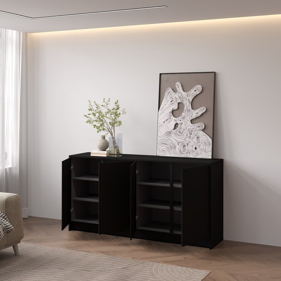 Elva Turin 163 cm Dressoir Zwart Elva Turin 163 cm Dressoir Zwart