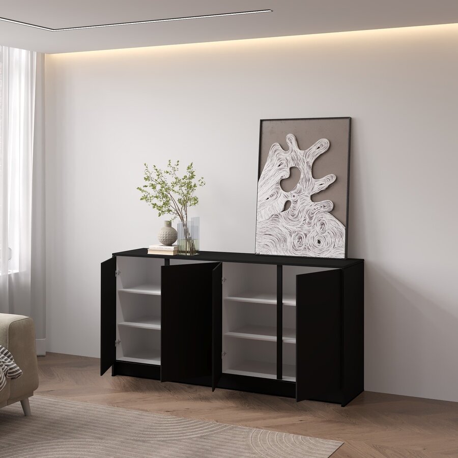 Elva Turin 163 cm Dressoir Zwart Elva Turin 163 cm Dressoir Zwart