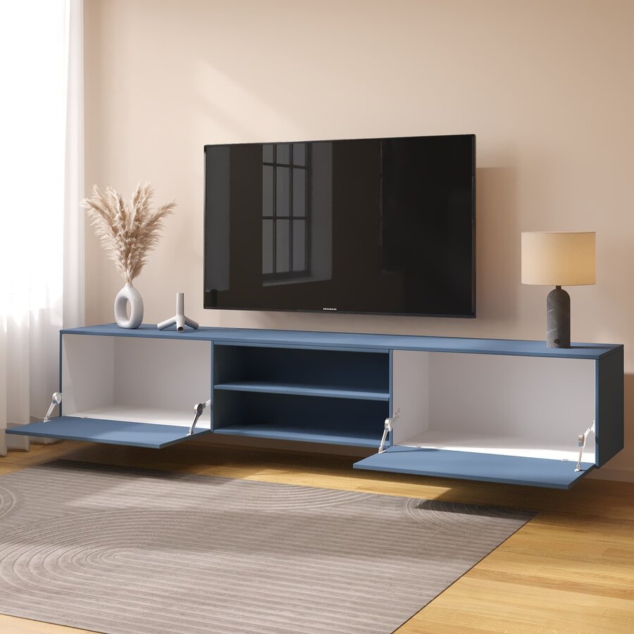 Frame 243 cm TV Wandmeubel Turin Rookblauw Frame 243 cm TV Wandmeubel Turin Rookblauw