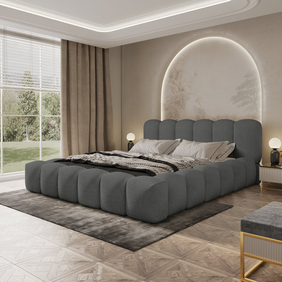 Dallas 200 x 200 cm Gestoffeerd Bed Donkergrijs