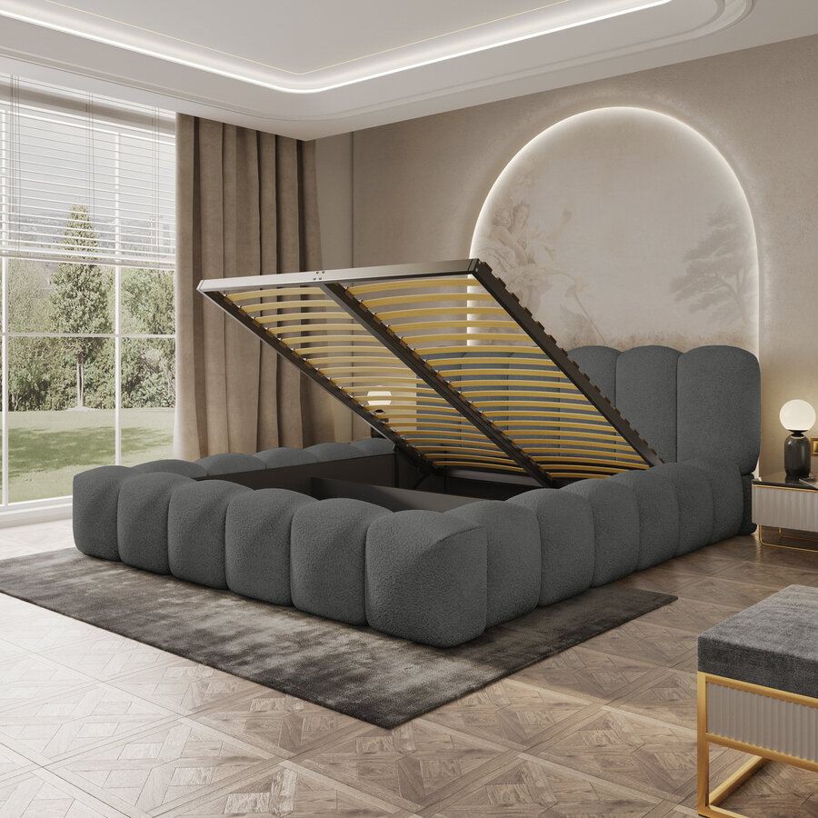 Dallas 160 x 200 cm Gestoffeerd Bed Donkergrijs