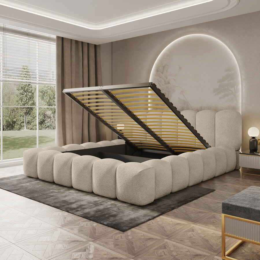 Dallas 200 x 200 cm Gestoffeerd Bed Taupe