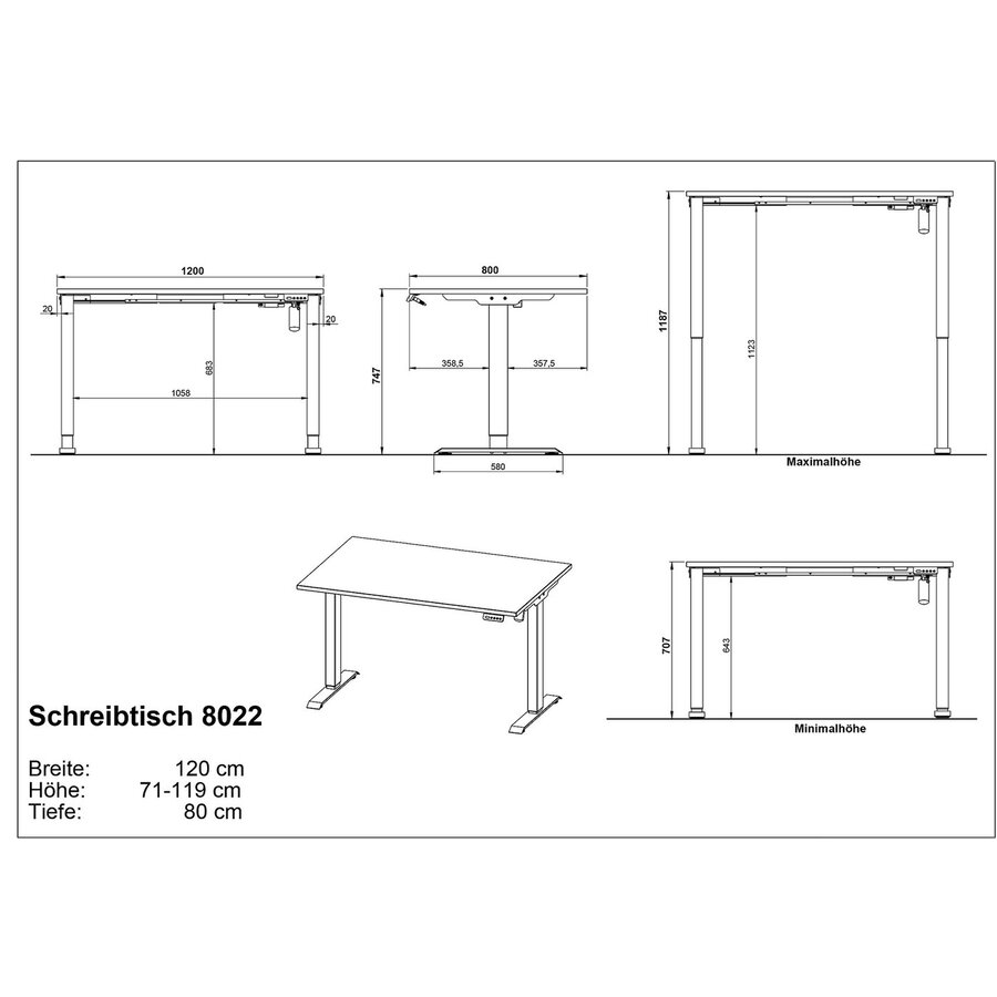 Rovigo Elektrische Zit Sta Bureautafel Cashmere 120 cm Rovigo Elektrische Zit Sta Bureautafel Cashmere 120 cm