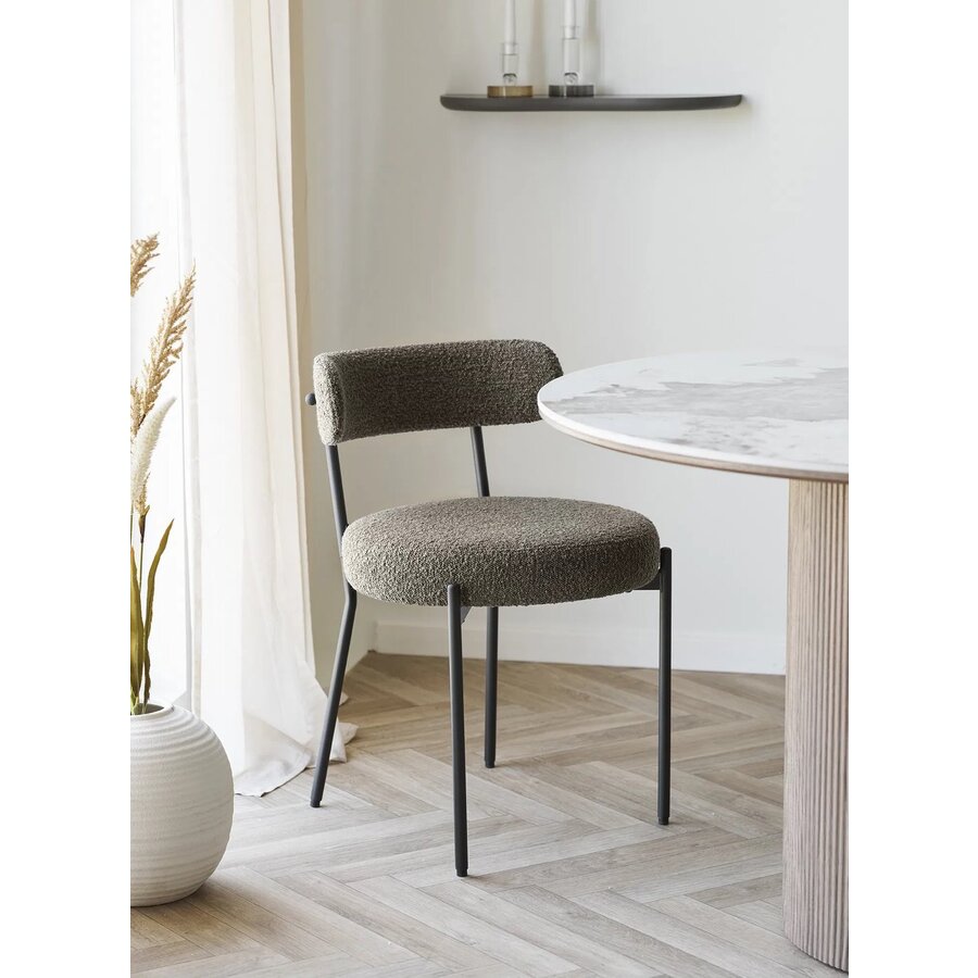 Badalona Bruin Bouclé Eetkamerstoel Badalona Bruin Bouclé Eetkamerstoel