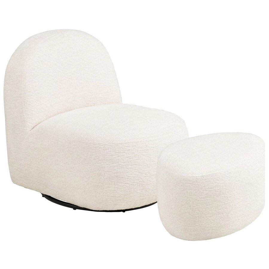 Milo Gebroken Wit Draaifauteuil en Poef Set