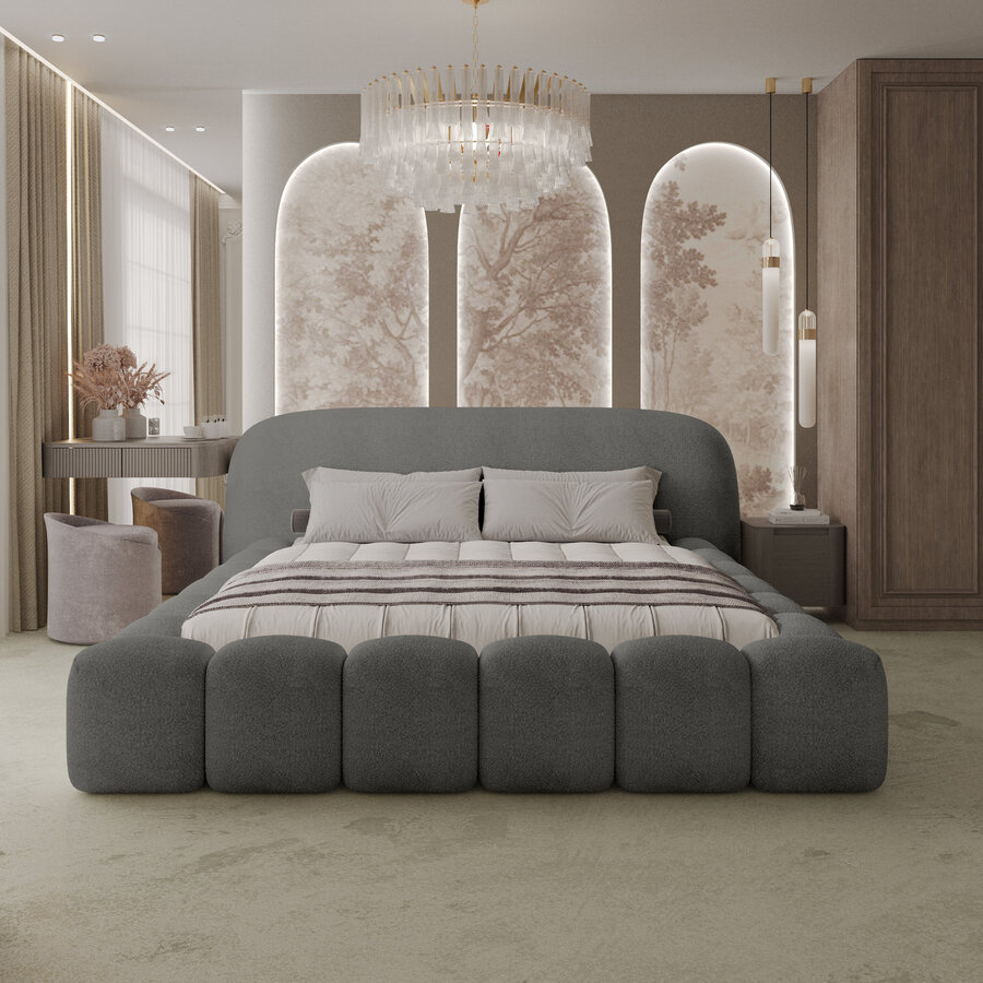 Orlando 200 x 200 cm Gestoffeerd Bed Donkergrijs